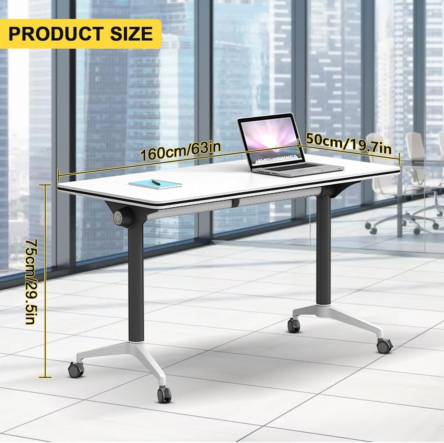 Conference Room Table with Flip-Top Design for Dynamic Meetings, Business Table Computer Desk with Heavy-Duty Frame,Foldable Seminar Meeting Tables for Home Office (6, E, 55.1IN)