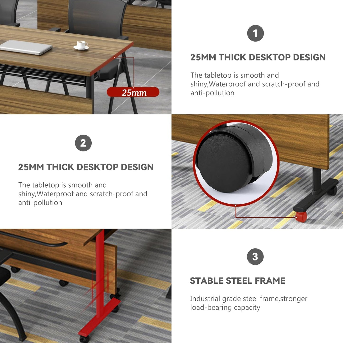 Folding Conference Table,Mobile Conference Room Table Rolling Meeting Table with Caster Wheels,Flip Top Mobile Training Tables,Foldable Rectangle Seminar Tables for Office,Classr (8pack, 55.1in)