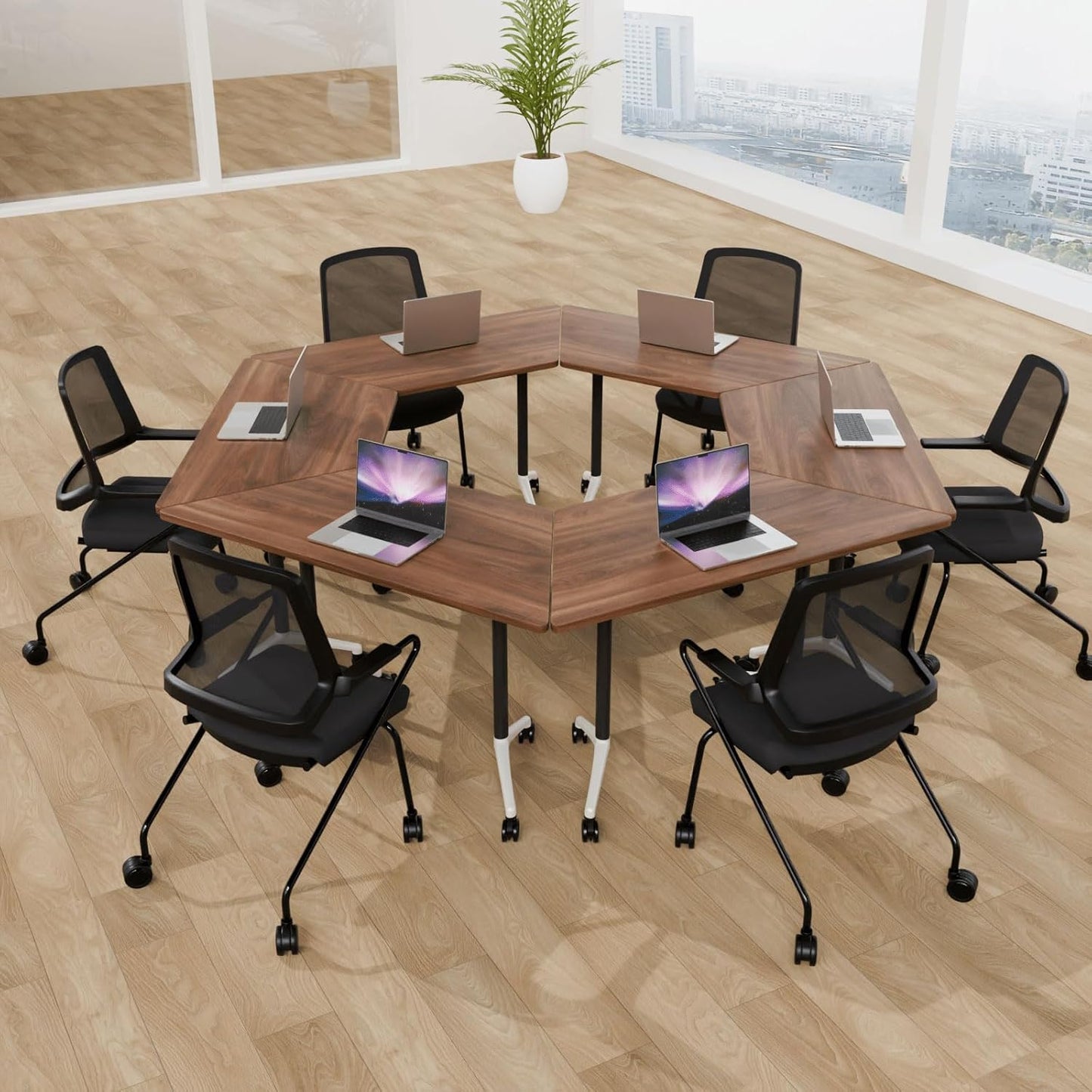 Conference Table, Folding Conference Desk Modern White, Seminar Table with Wheels, 2-10 People for Office, Meeting Break Room (8, 1915TXH, 47IN)