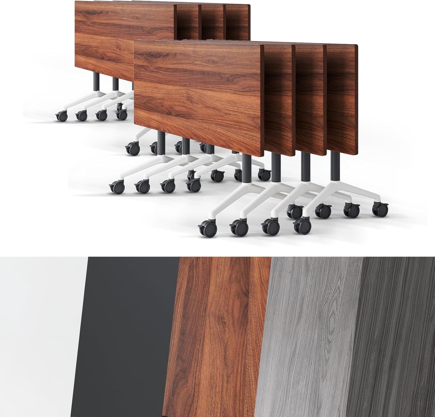 Conference Room Table, Folding Conference Tables,Thicken Grey Tabletop,Flip Top Wooden Seminar Meeting Room Table for Conference Room Offices (8, Walnut, 55.1”)