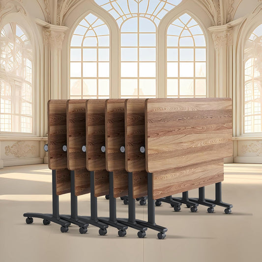 Conference Room Table with Flip-Top Design for Dynamic Meetings, Business Table Computer Desk with Heavy-Duty Frame,Foldable Seminar Meeting Tables for Home Office (6, C, 55.1IN)