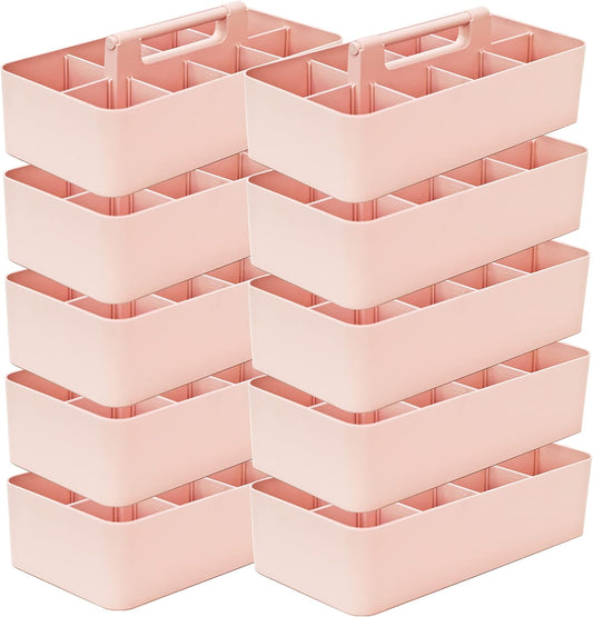 -Large Portable Caddy, DIY Dividers, 8 Compartments, School Office Supplies Home Business Basket with Handle Storage Organizer Made in USA (10 PACK, Indie Pink)