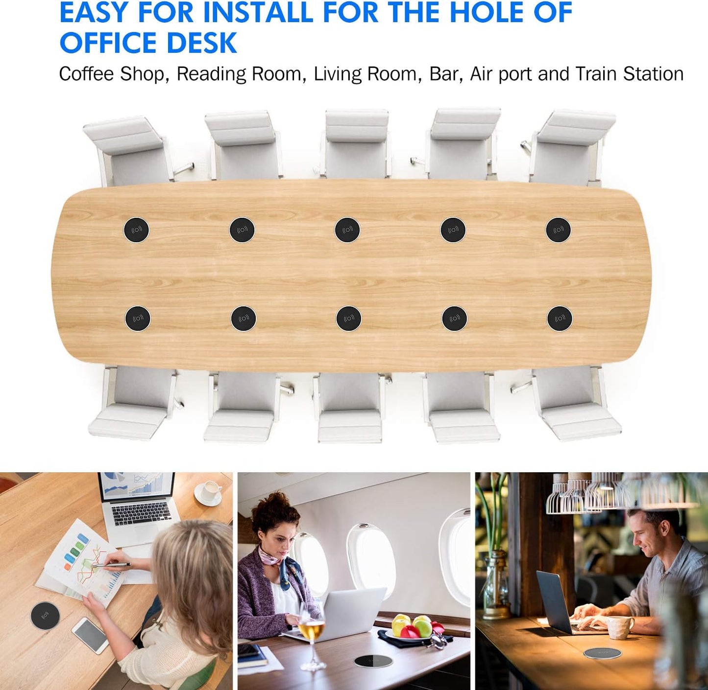 i.VALUX Embed in Desk Wireless Charger,15W Fast Charging Pad Phone Charger,Hidden Desk Grommet Qi Charging Station Compatible with iPhone 17/Air/16/15/14/13/12/11/11 Pro/8/Xs Max/XR/Galaxy S22/S21