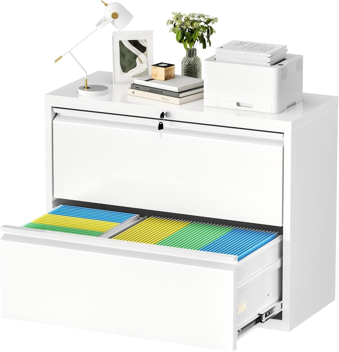 Incbruce Lateral File Cabinet with Lock, 28" W 2 Drawer Filing cabinets for Home Office Home, Office, Fit A4/F4/Letter/Legal File, Under Desk Filing Cabinet (White)