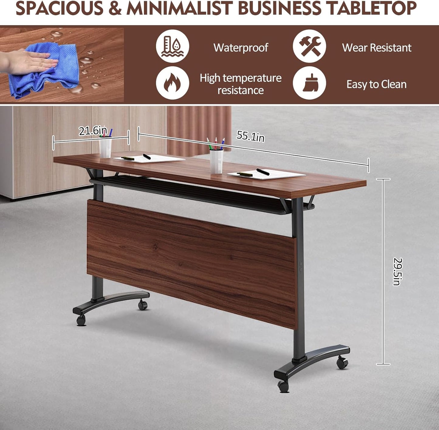 Conference Table,Folding Conference Tables Modern White Conference Room Table with Wheels, 2-10 Persons,for Office, Meeting Room (2, 1619YHT, 55IN)