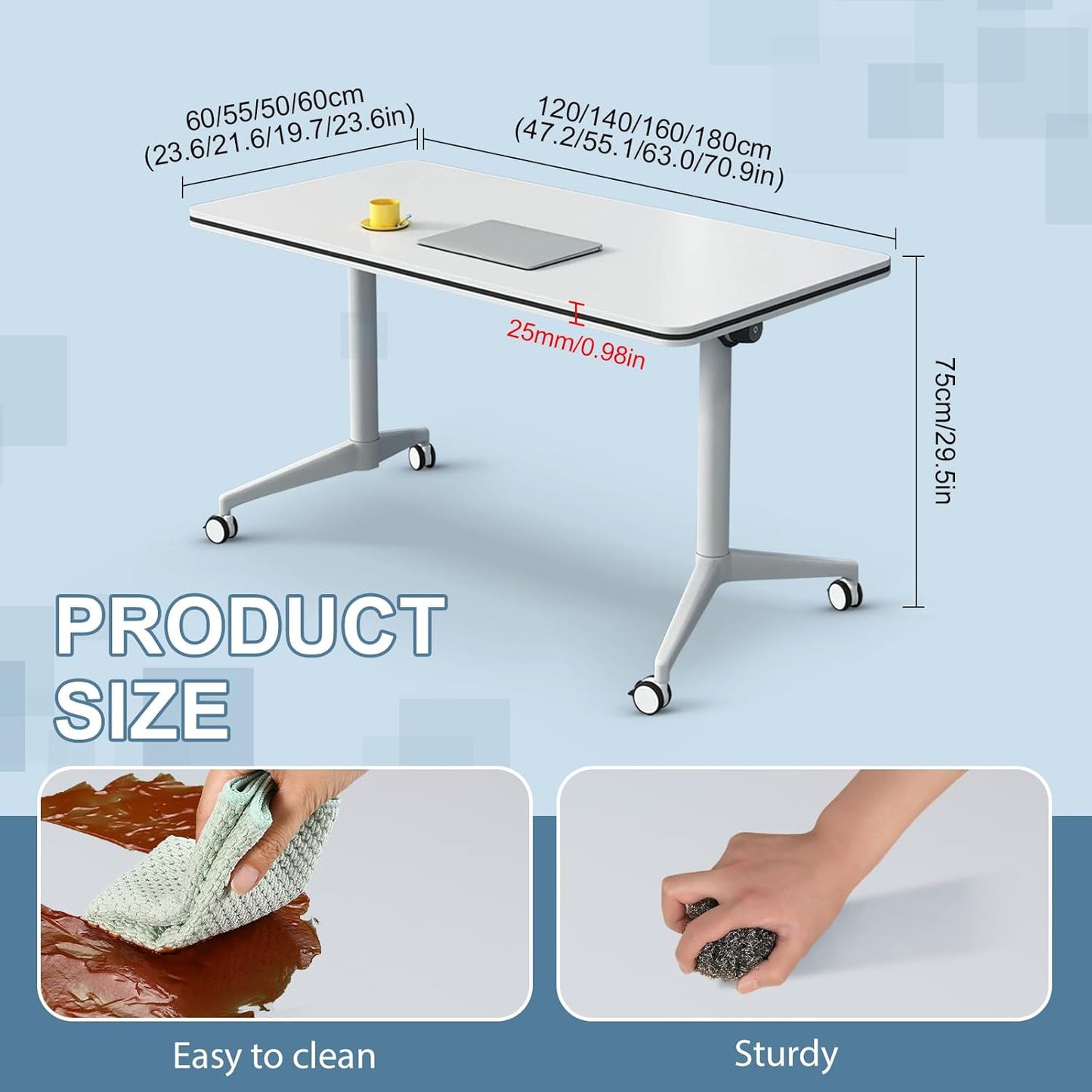 8pack Folding Conference Room Table, Modern Conference Tables with Silent Wheels, Large Rectangular Mobile Training Tables for Office Classroom, Foldable Modular Seminar Table White (L70.9in)