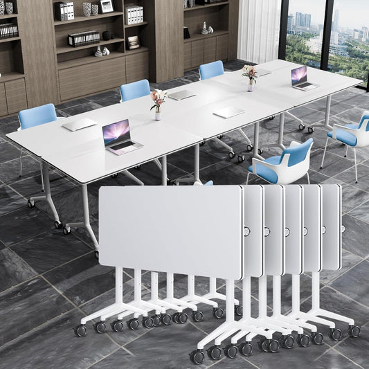 Conference Table, Folding Conference Tables for 2-20 People, Modern Conference Room Table with Wheels, Super Sturdy Large Rectangle Mobile Meeting Seminar Tables for Office (6PCS 47.2in)