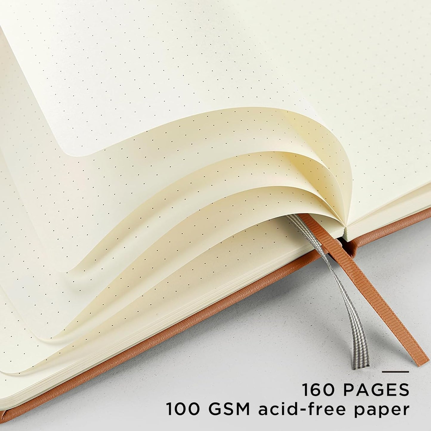 &And Per Se Dotted Journal Notebook, A5 Hardcover Leather Journal, 160 Pages 100 gsm Thick Dotted Paper，3 Sheets of Stickers Included - 5.7'' x 8''(Light Brown)