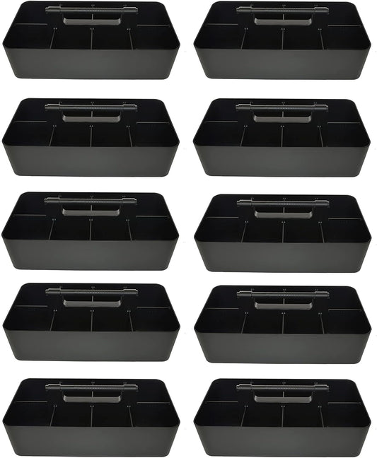 -Large Portable Caddy, DIY Dividers, 8 Compartments, School Office Supplies Home Business Organizer,Portable Basket with Handle Storage Organizer Modern Made in USA (10 PACK, Black)