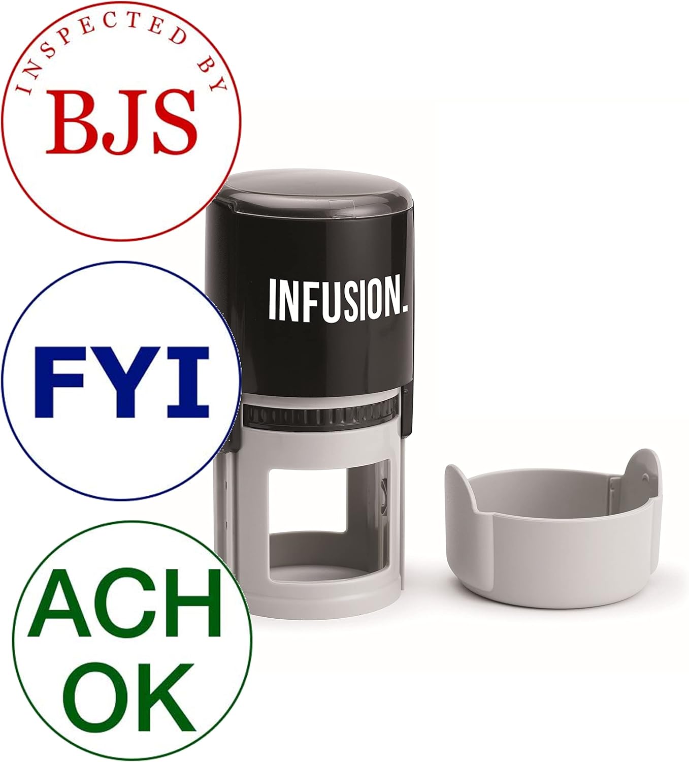 Infusion Custom Text Round Self-Inking Rubber Stamp (2" Diameter) - Up to 3 Lines of Text and Border