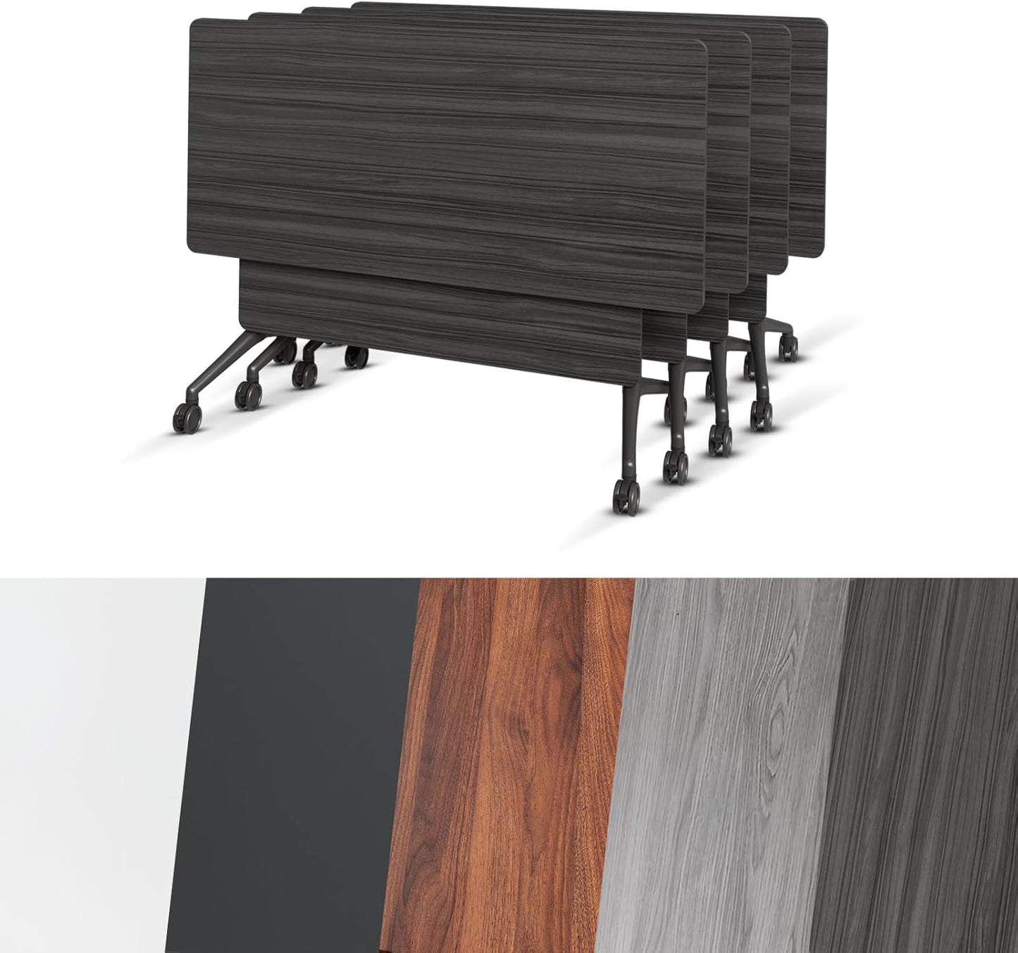 Conference Room Table, Folding Conference Tables,Thicken Grey Tabletop,Flip Top Wooden Seminar Meeting Room Table for Conference Room Offices (4, BlackWoodGrain, 61.0“)