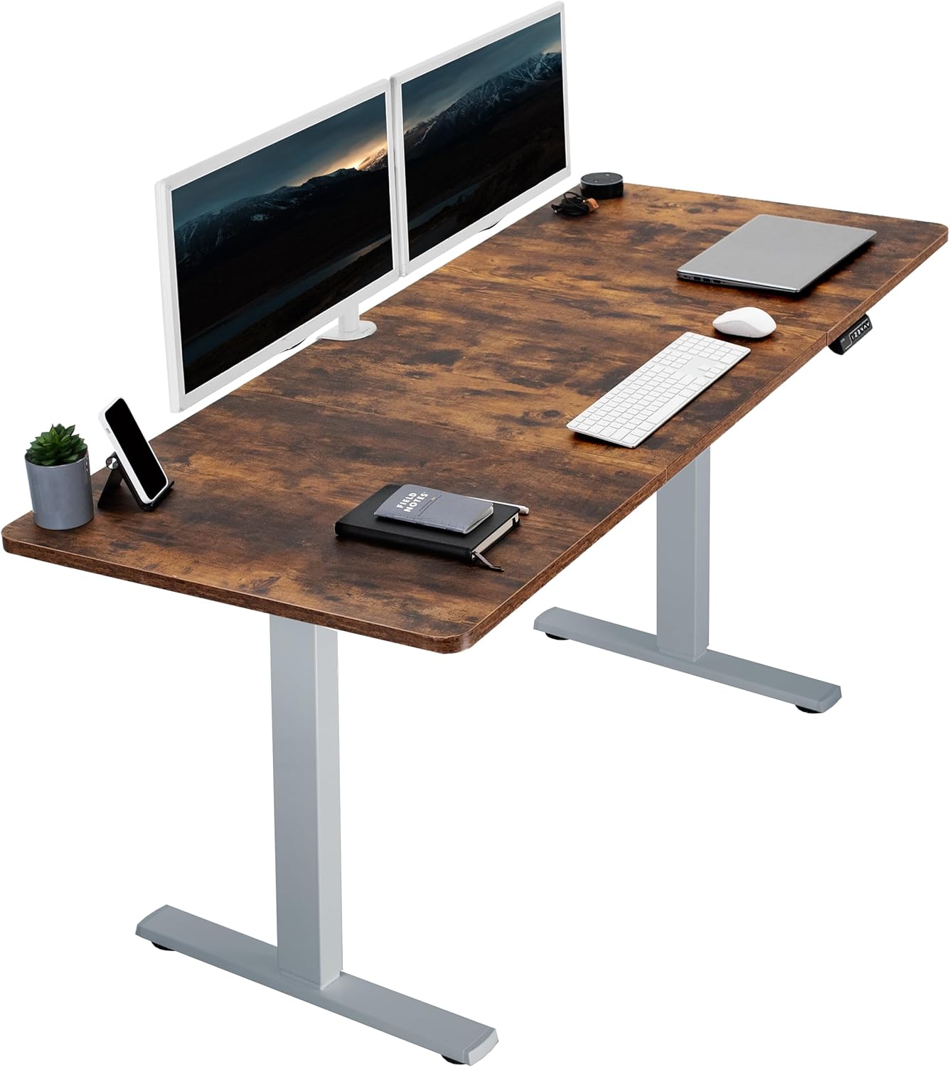 VIVO Electric 71 x 30 in Rustic Standing Desk, Memory Height Adjustment, 1B Series, Vintage Brown Top Gray Frame, DESK-KIT-1G7N