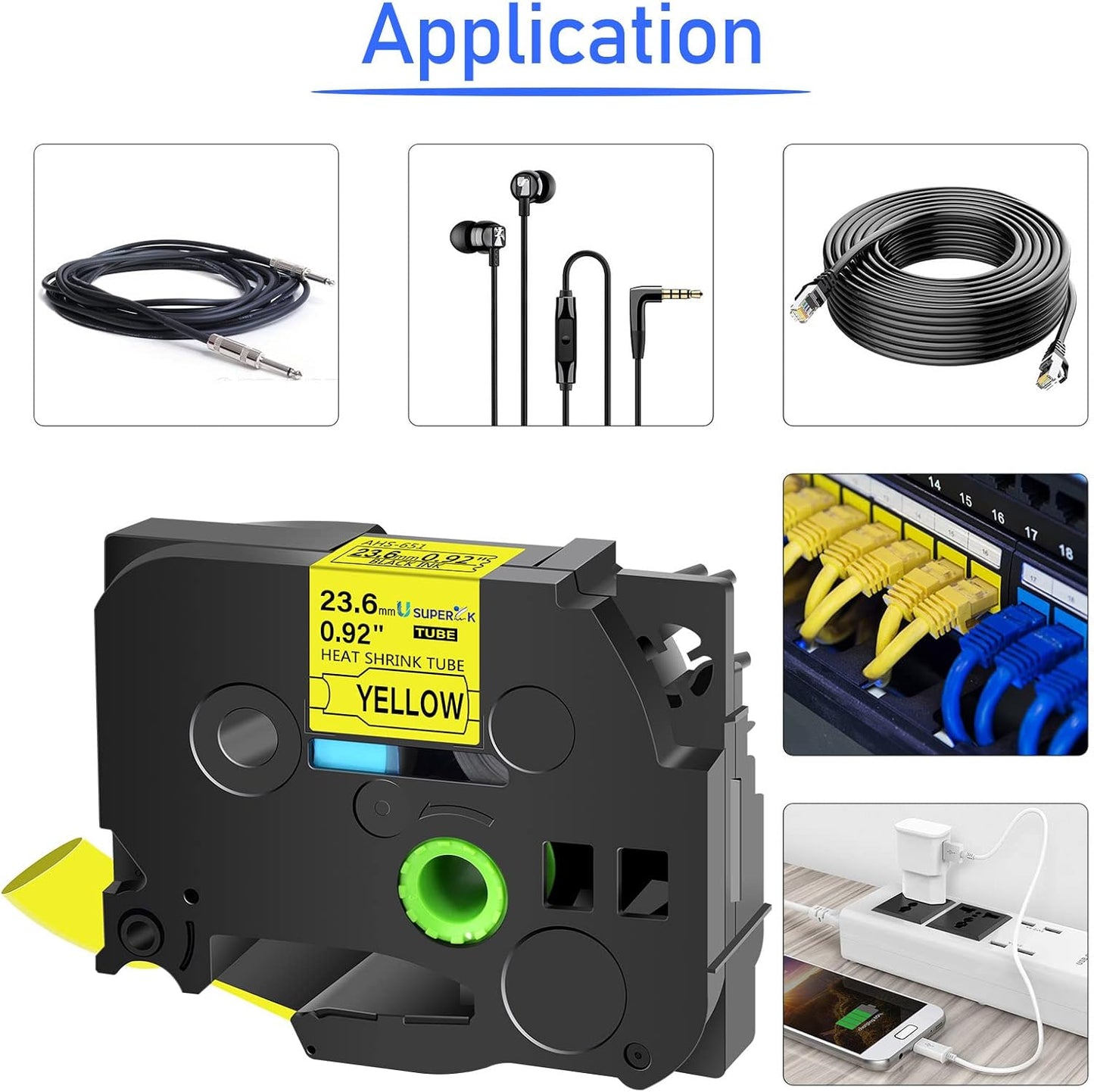 10 Pack Compatible for Brother P-Touch HSe-651 HSe651 HS-651 HS651 Black on Yellow 23.6mm 0.92'' Heat Shrink Tubing Label Tape for Wire Cable use in PT-P900 D800W P710BT P700 Label Printer