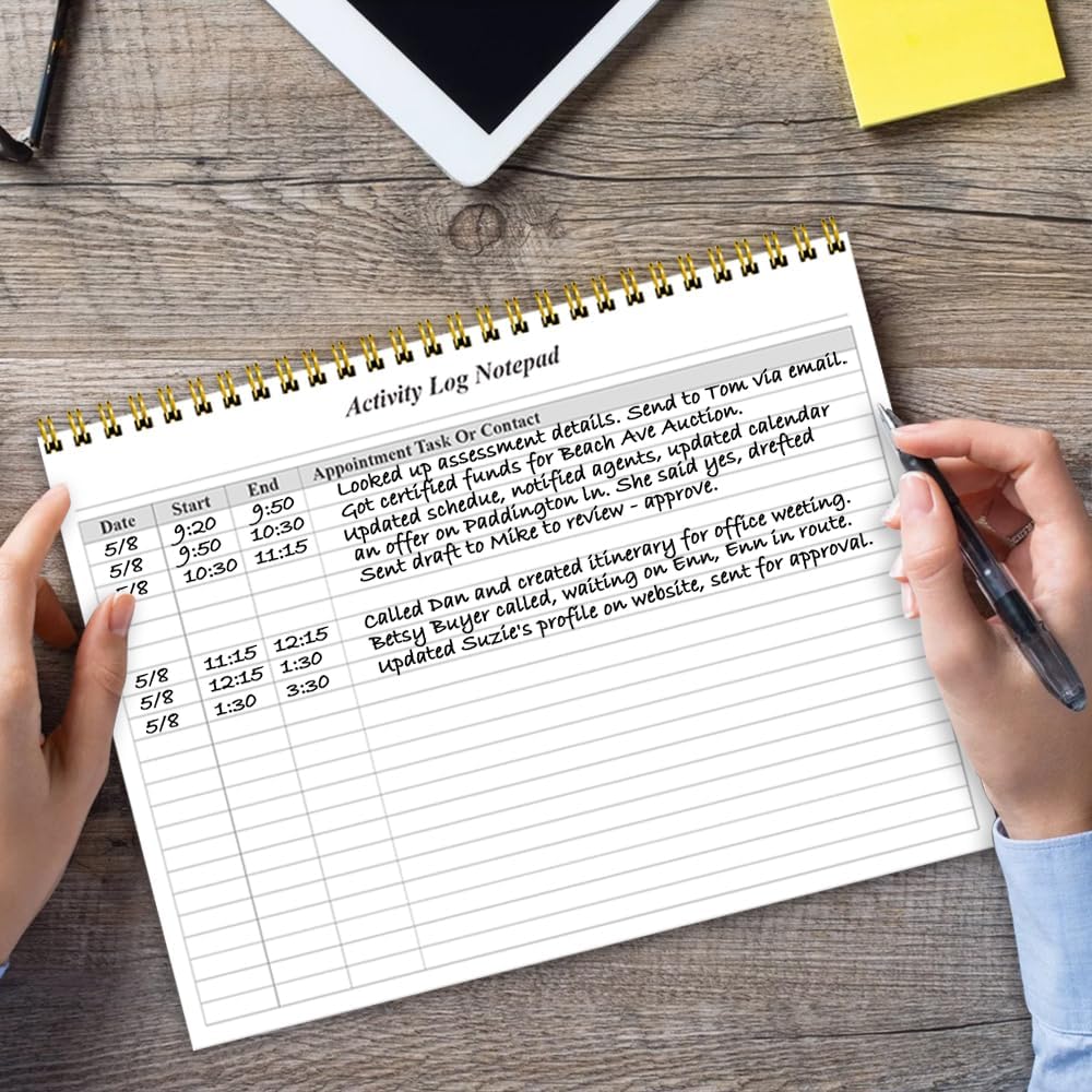 (2-Pack) Activity Log Notepad - Spiral Activity Log Book for Business Work, Undated Weekly To Do List Notepad, Organized Time Spending, Appointment or Contact, Total in 104 Sheets, 100gsm Paper, 8.5" x 11"
