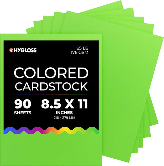 Hygloss Light Green Bright Colored Cardstock - 8.5x11-Inch, 90 Sheets, 65 lb/ 176 gsm, Fade-Resistant, Acid-Free Color Card Stock Paper