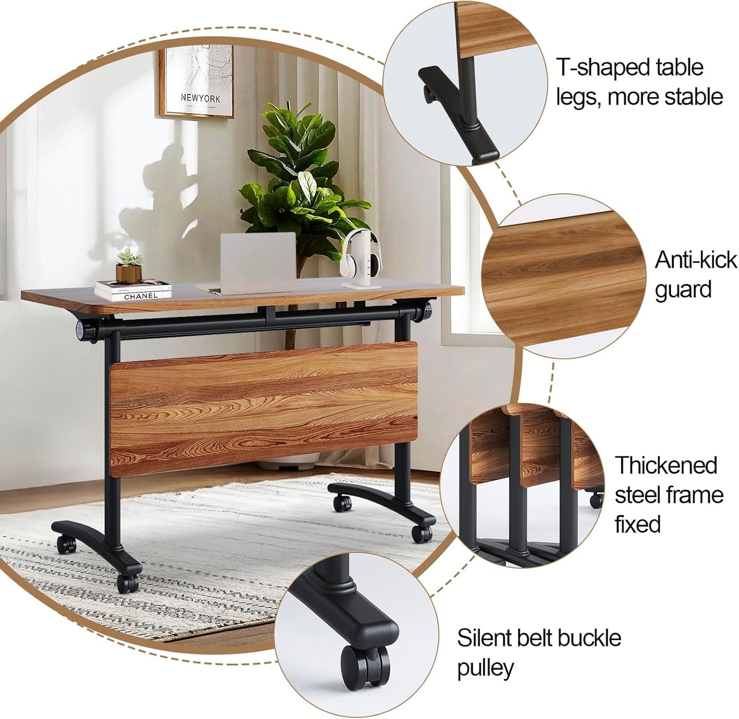 Conference Room Table with Flip-Top Design for Dynamic Meetings, Business Table Computer Desk with Heavy-Duty Frame,Foldable Seminar Meeting Tables for Home Office (2, C, 61IN)