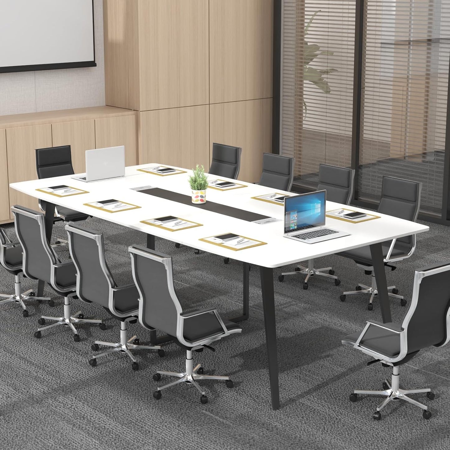 Loomie 8FT Conference Table, 94.49" L x 47.24" W x 29.53" H Meeting Seminar Table with Grommet, Large Boat Shaped Computer Desk, Boardroom Desk for Office Meeting Conference Room,White