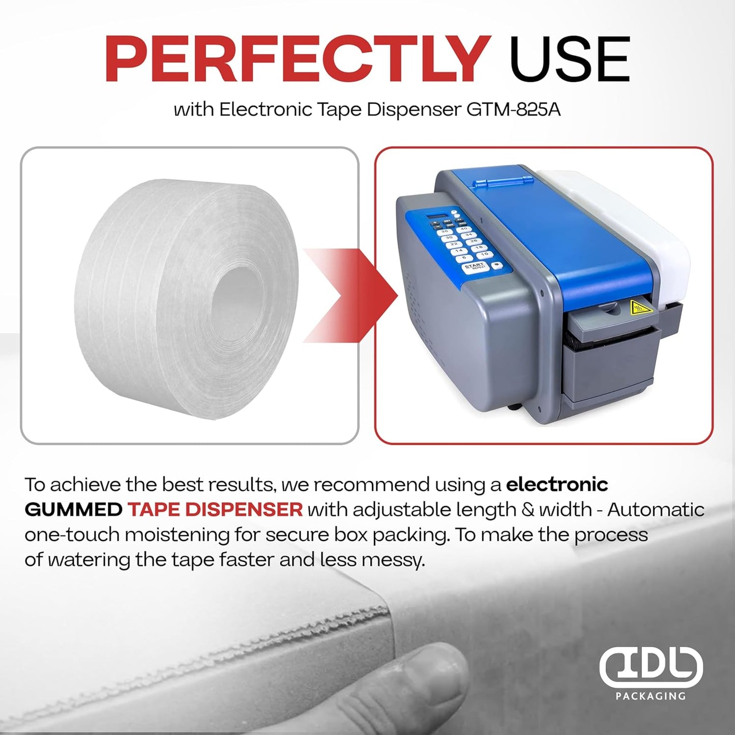 IDL Packaging 3" x 375 feet Reinforced Water-Activated Kraft Gummed Tape 70lb Thickness (Pack of 8) - Secure Paper Packing Tape for Secure Carton Sealing - Heavy-Duty for All Conditions, White