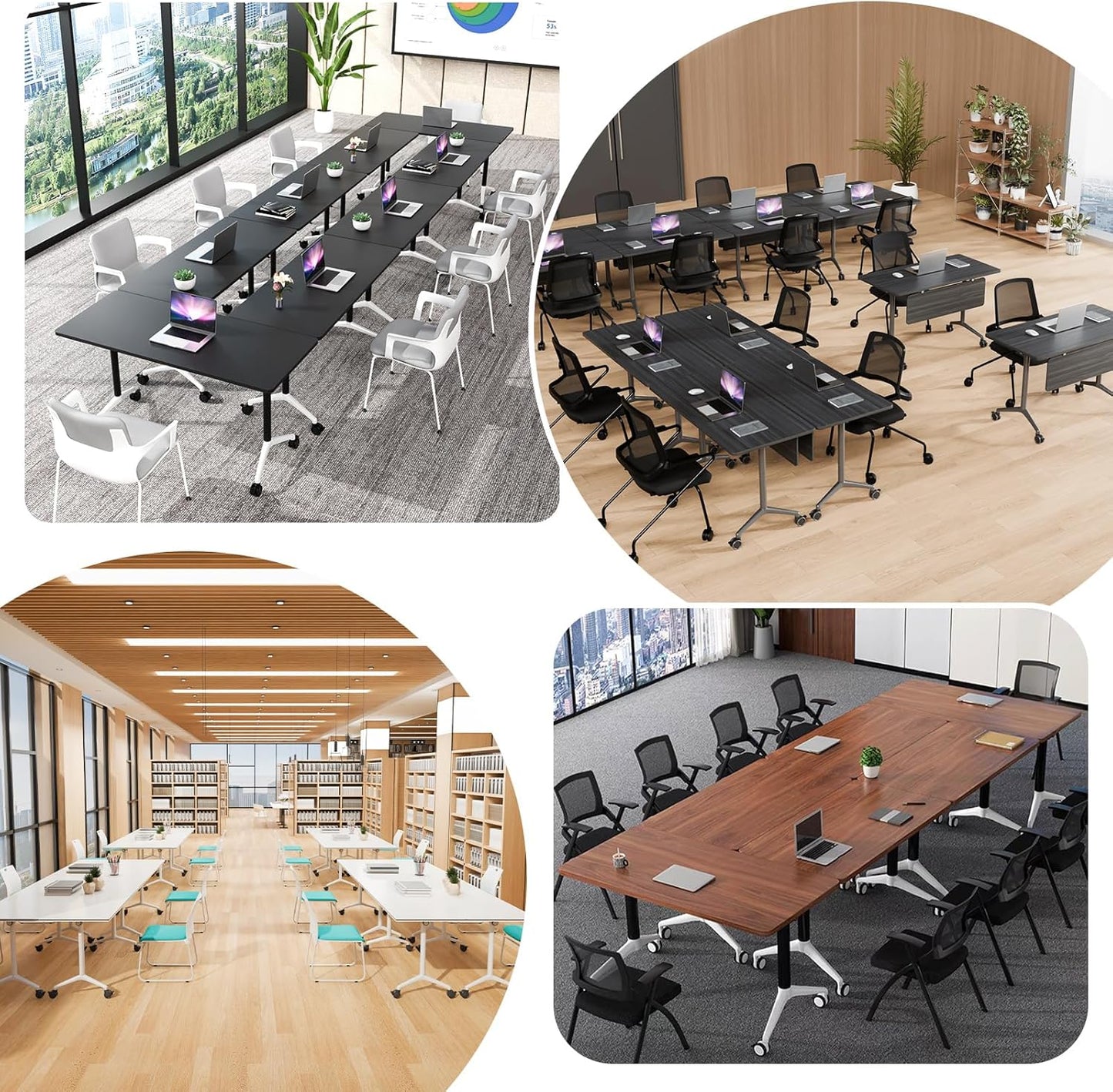 Conference Room Table, Folding Conference Tables,Thicken Grey Tabletop,Flip Top Wooden Seminar Meeting Room Table for Conference Room Offices (8, Black, 70.8”)