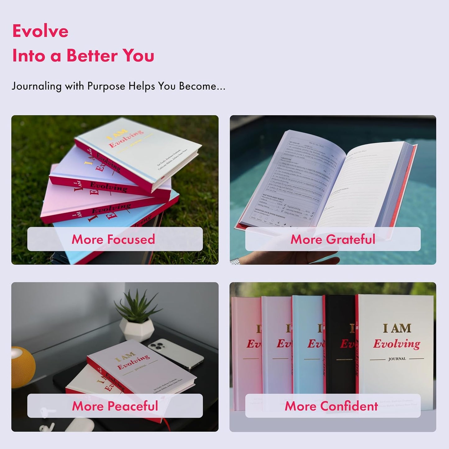 I AM Evolving Journal: Set Goals, Embrace Gratitude, Cultivate Habits, Achieve Inner Peace | Undated Gratitude Journal for Personal Development, Mindfulness, & Daily Reflection. (Lavender)