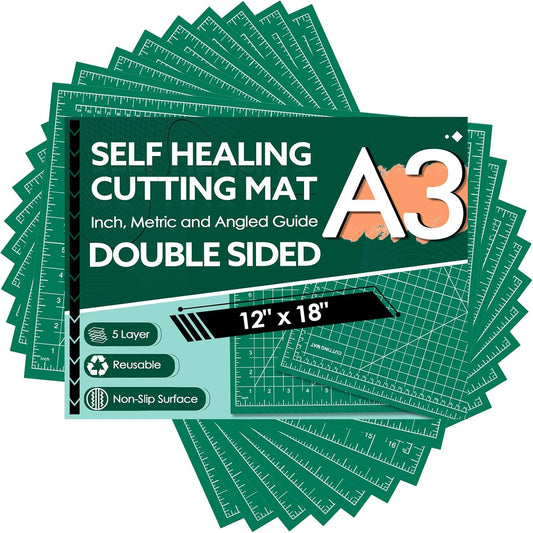 10 Pack Self Healing Cutting Mat 12" x 18" Rotary Cutting Sewing Mat A3, 5-Ply Cutting Board for Crafting, Sewing, Scrapbooking, Quilting and Precision Cutting