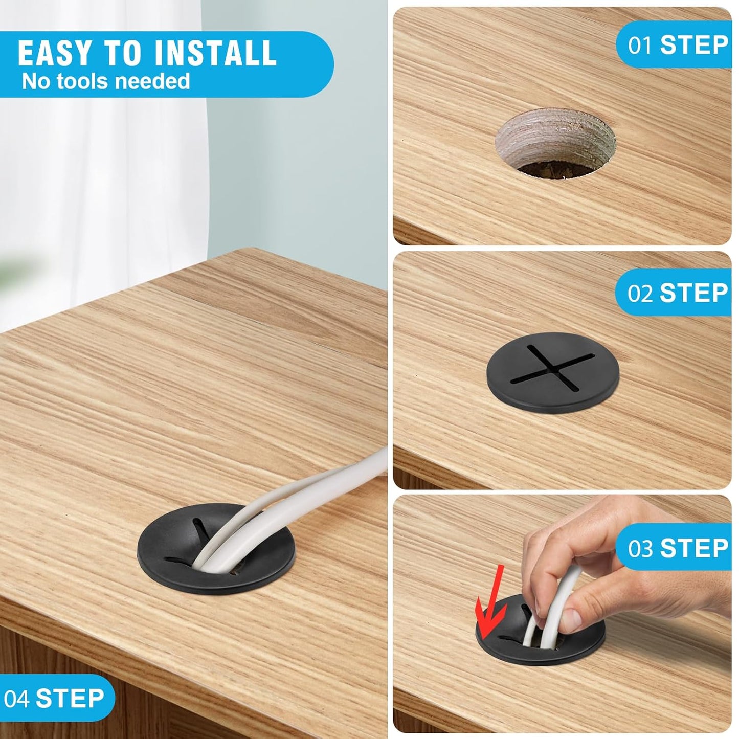 1" Black Desk Grommet, JTemgle Flexible Cable Grommet Cross Rubber Cable Hole Cover Wire Organizer Caps Desktop Cord Management for Home Office TV Stands Tabletops, 10 Pieces