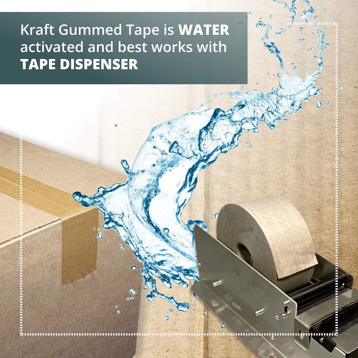 IDL Packaging Dispenser with 2 Rolls of Reinforced Water-Activated Kraft Gummed Tape, Water Reservoir & Moister Brush