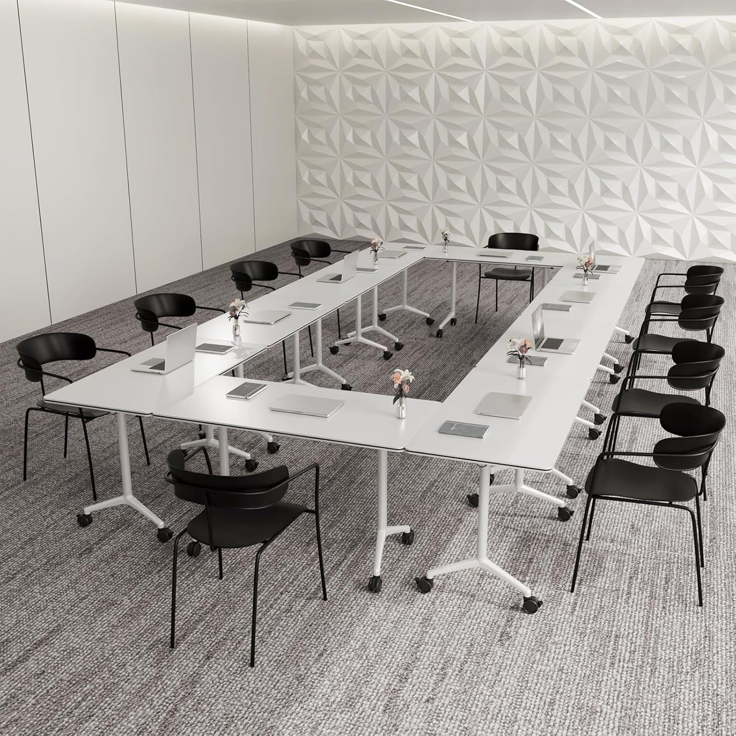 Conference Table,Folding Conference Room Tables Portable Rolling Conference Training Table with Silent Wheels,Mobile Meetings Flip Top Tables for Offices Classrooms Meeting Room (6Pack 70.8in)