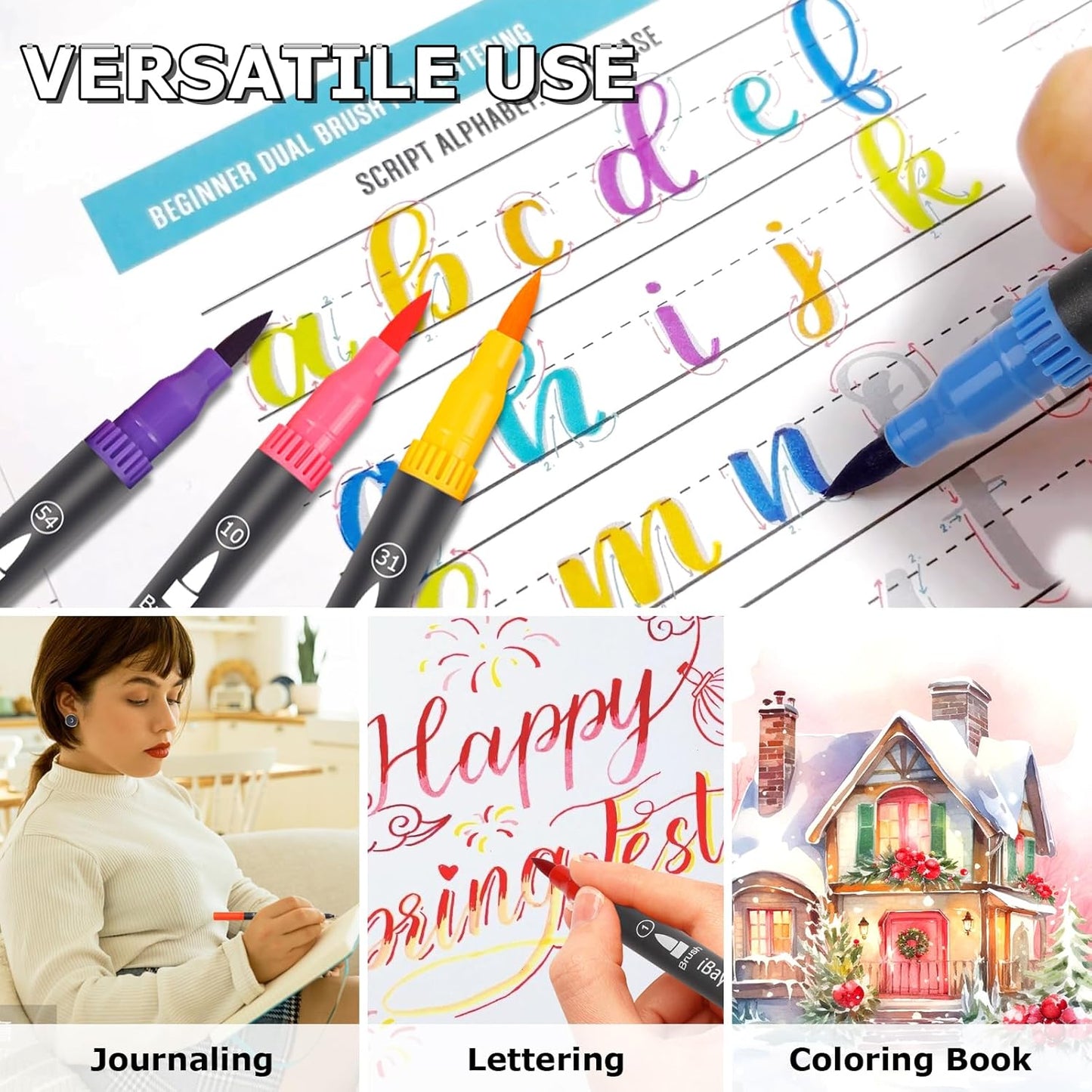 iBayam Dual Brush Marker Pens, 36 Colors Fine Tip Markers, Double Tip Brush Pens for Adult, Coloring Marker for Coloring Book, Cute School Supplies, Arts and Crafts Office Desk Supplies