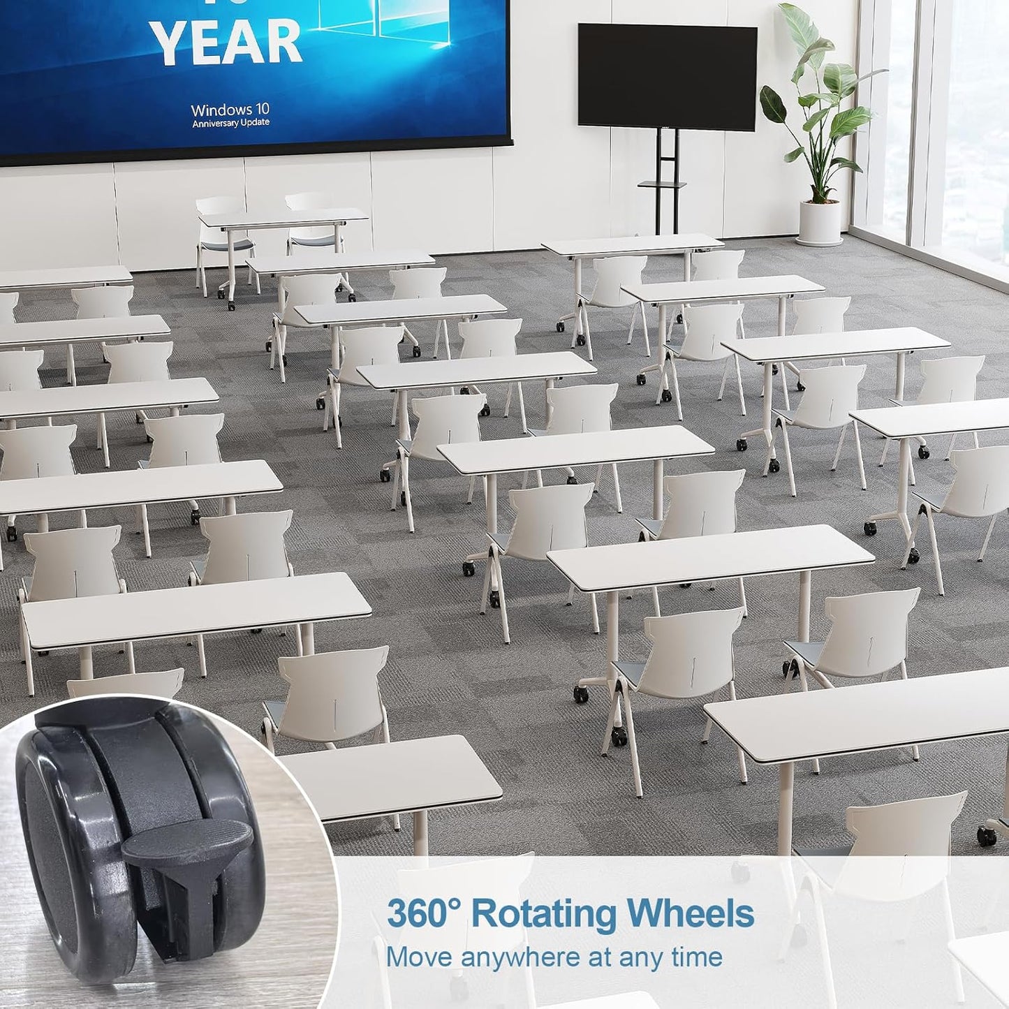 Folding Conference Room Tables 6 Pack, Foldable Modern Mobile Meeting Table Desk Training Table 6FT Large Rolling OfficeTable for Conference Training Classroom (2, 55" * 23.6" * 29.5")