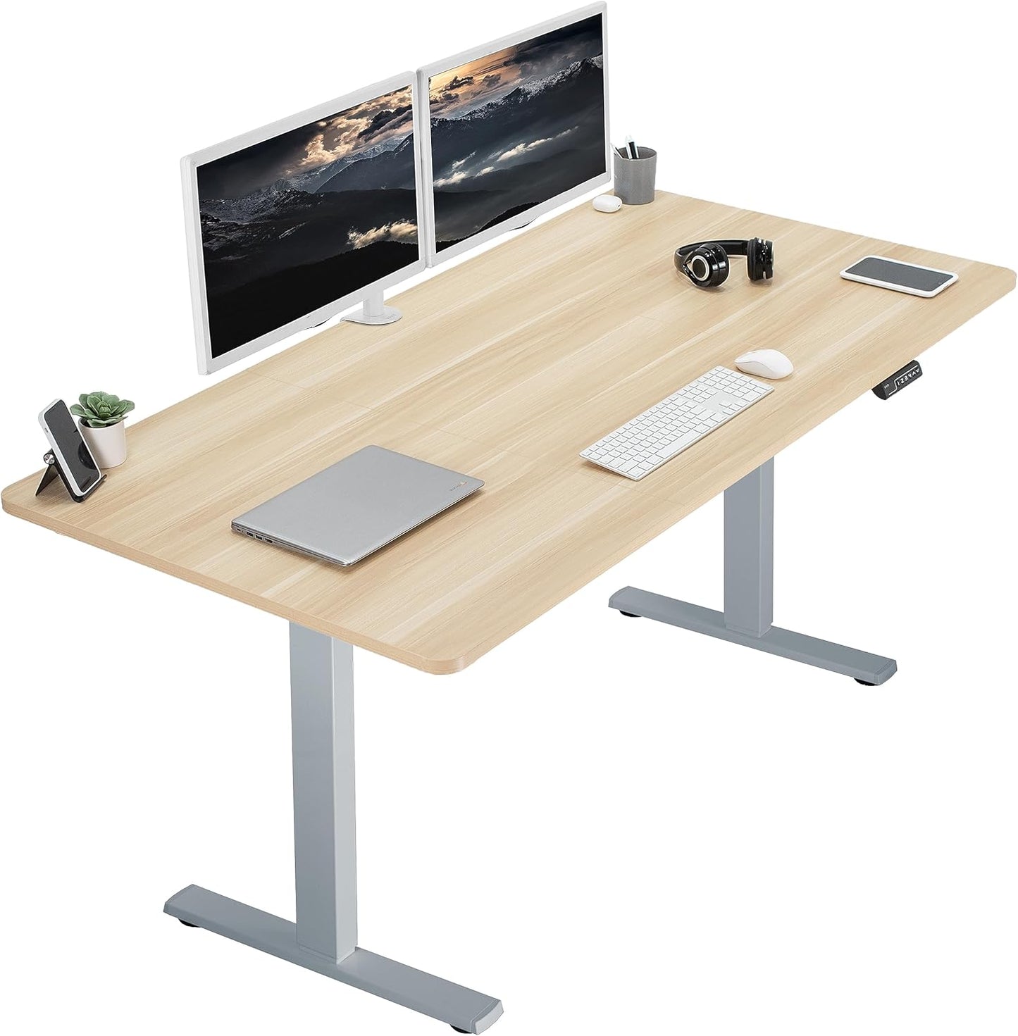VIVO Electric 71 x 36 in Standing Desk, Memory Height Adjustment, 1B Series, Light Wood Top Gray Frame, DESK-KIT-1G7C-36