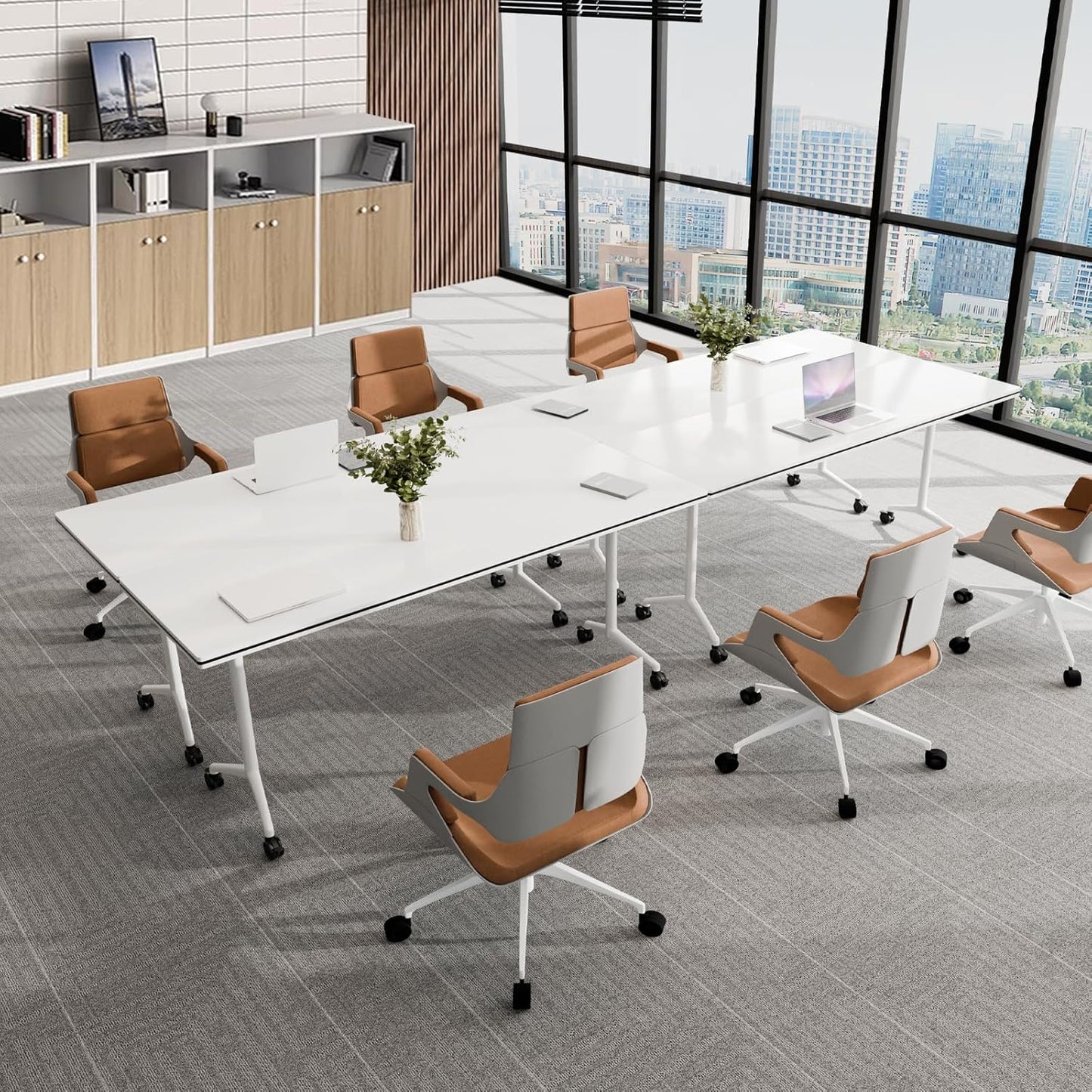 Conference Table, Folding Conference Tables for 2-20 People, Modern Conference Room Table with Wheels, Super Sturdy Large Rectangle Mobile Meeting Seminar Tables for Office (8PCS 70.8in)