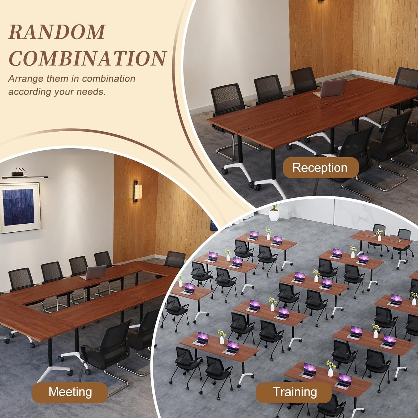 Folding Conference Room Table, Modern Conference Tables with Wheels, Large Rectangular Mobile Training Tables for Office Classroom, Foldable Modular Boardroom Seminar Table (2pack L63in)