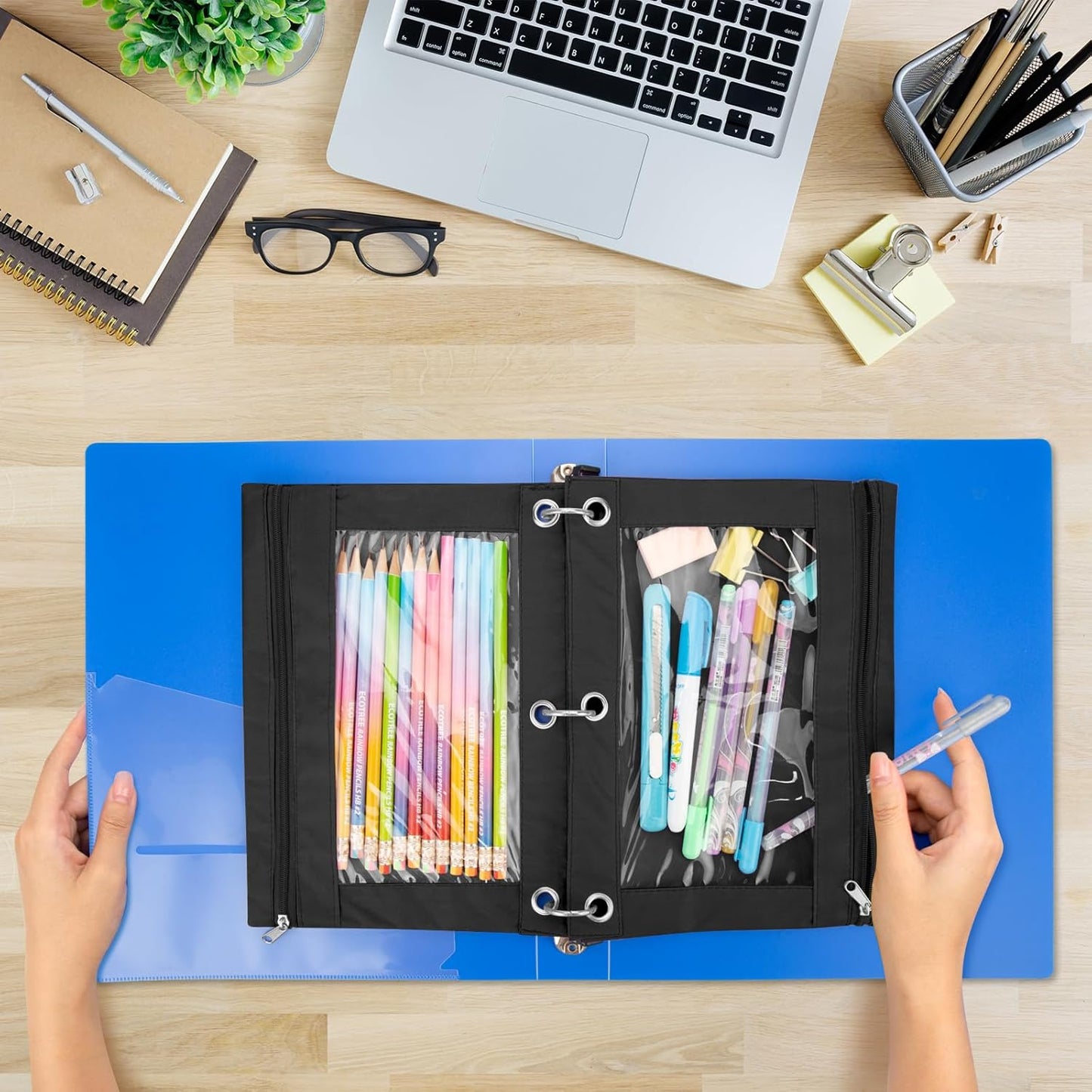 IKAYAS 40 Pack Black Pencil Pouch for 3 Ring Binder Colorful Pencil Pouch with Zipper Bulk, 3 Ring Binder Pencil Pouches Pencil Case Pencil Bags for Classroom Storing School Teacher Supplies