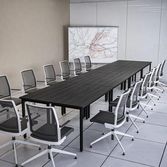 Bonzy Home Conference Tables 18ft Office Computer Desk for Meeting Room Study Writing Printer Table Meeting Seminar Table for 20 People Modern Black 8PCS (220.4"x47.2"x29.5", Black)