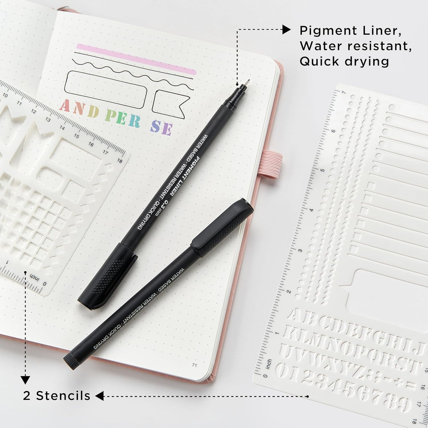 &And Per Se Bullet Dotted Journal Notebook, A5 Leather Hardcover, 176 Numbered Pages 100GSM Thick Dotted Paper, 2 Sheets of Stencils Included - 5.7'' x 8'' (Lavender)