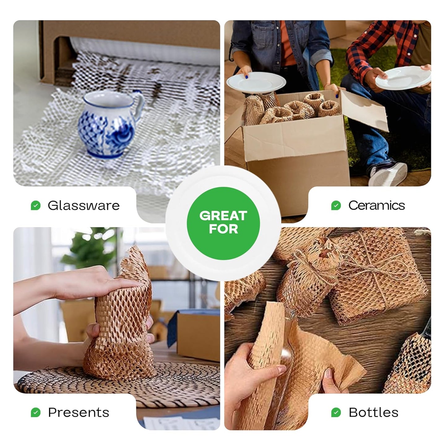 IDL Packaging 15.25" x 22" Honeycomb Kraft Packing Paper Sheets (Pack of 500), White – USA-Made Eco-Friendly Bubble Wrap Alternative for Shipping, Moving, Storage - Innovative Interlocking Slit Design