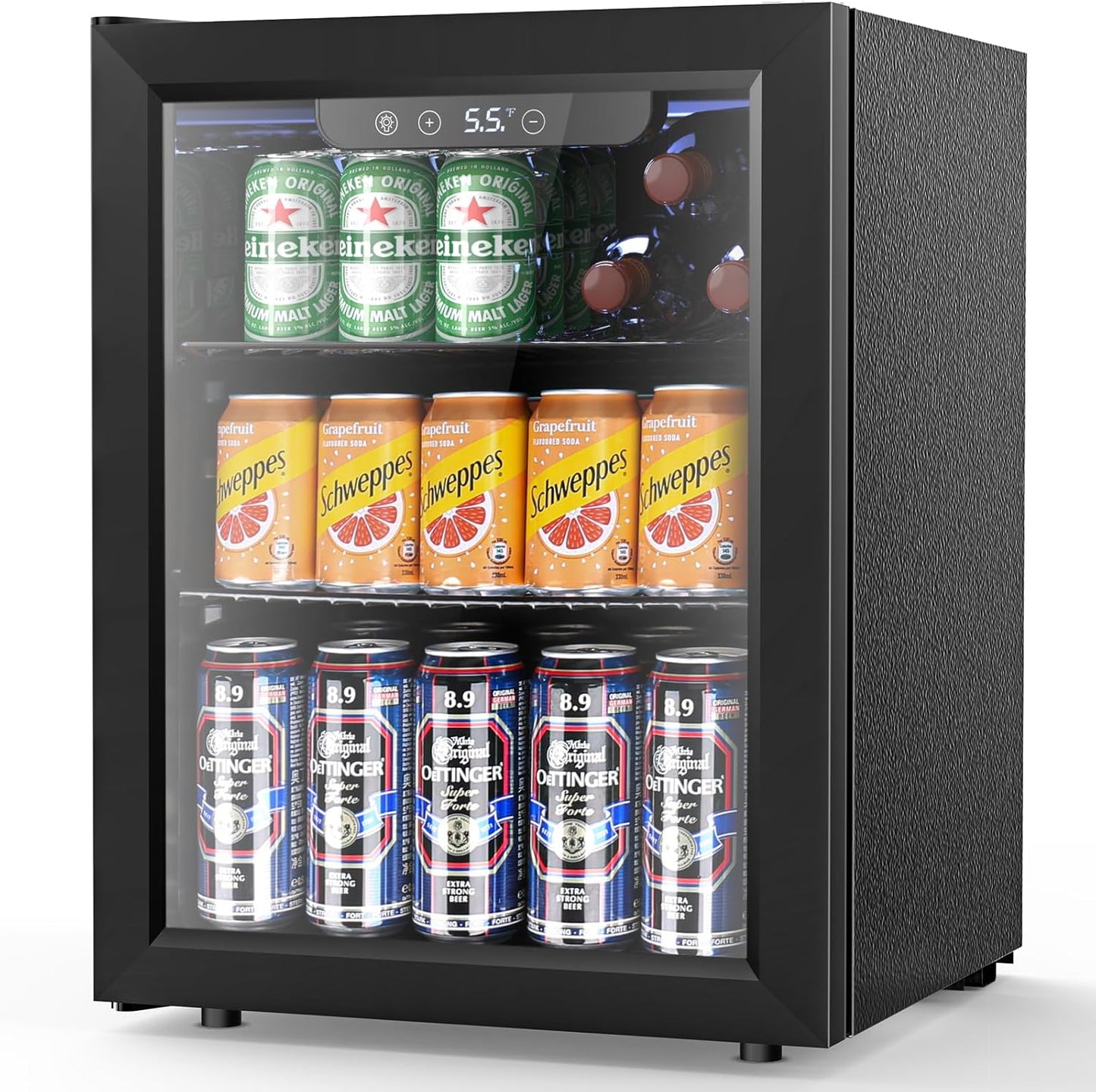 1.7 Cu.ft Beverage Refrigerator Cooler, 68 Can Mini Fridge Glass Door with Adjustable Shelves, Digital Temperature Display, Freestanding Small Drink Fridge for Home, Office or Bar(Black)