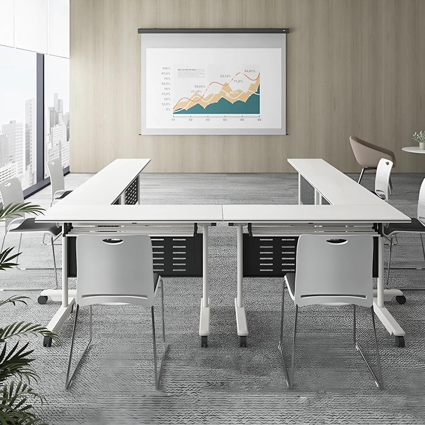 4Pack Conference Room Table, Folding Conference Table for Office Classroom, Mobile Training Tables with Casters Silent Wheels, Large Rectangular Convertible Modular Seminar Tables (L70.9in)