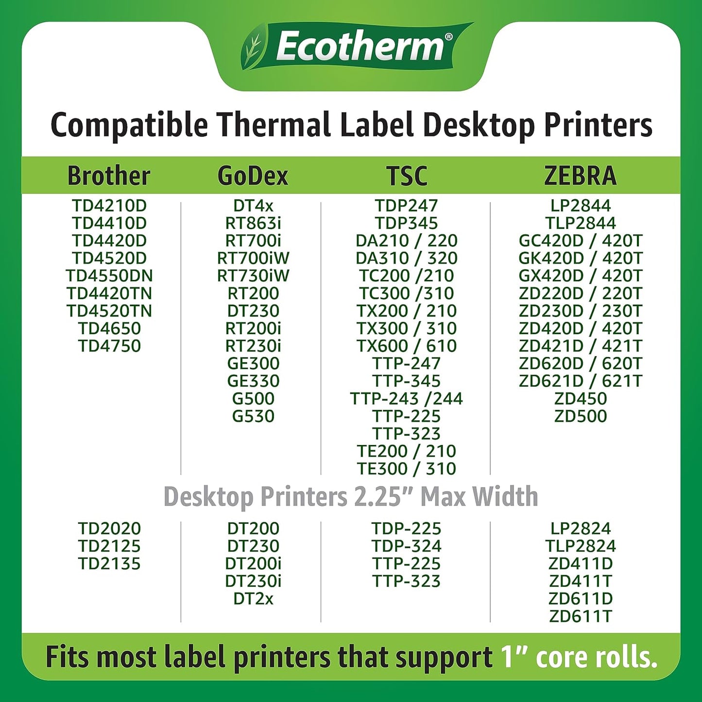 1" x 3" Thermal Labels | 4 Rolls | 2720 Labels | fits Zebra, Godex, Arkscan, iDPRT, Offnova Thermal Label Printers and More | Blank White Adhesive Stickers by Ecotherm