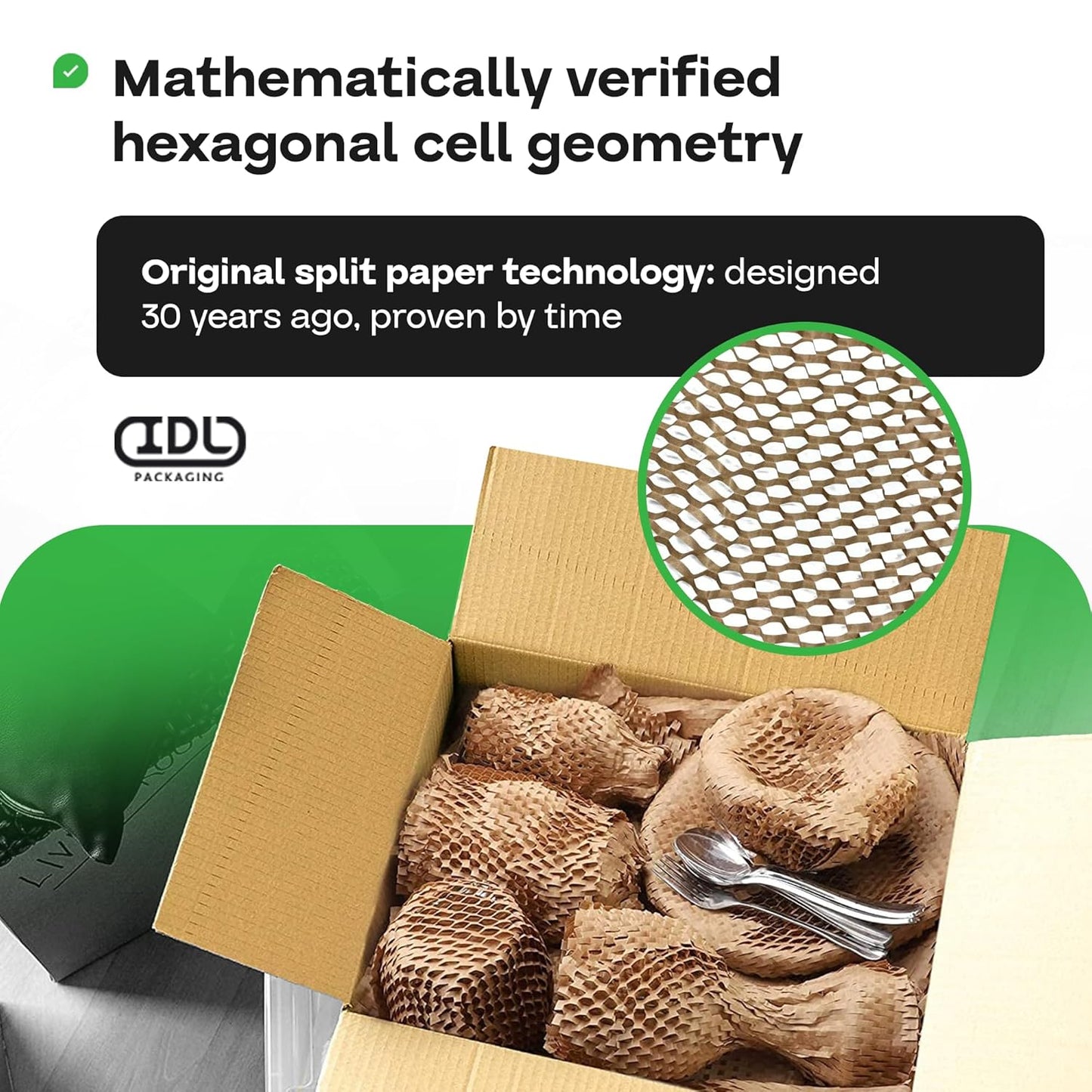 IDL Packaging 15" x 1400' Refill Roll (Pack of 1) for MP-1400USN HexcelWrap Honeycomb Packing Paper Station, Brown - Protective Kraft Paper with Interlocking Slit Design for Shipping