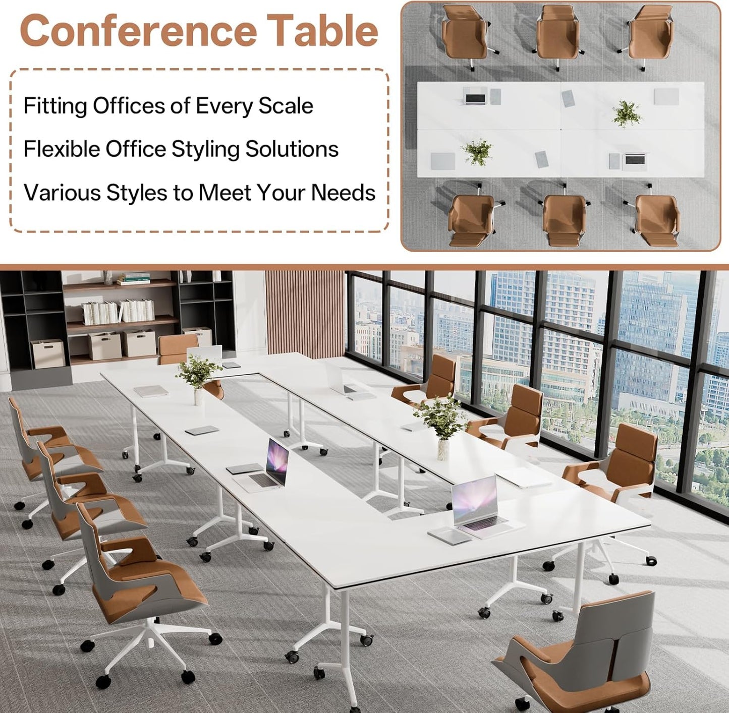 Conference Table, Folding Conference Tables for 2-20 People, Modern Conference Room Table with Wheels, Super Sturdy Large Rectangle Mobile Meeting Seminar Tables for Office (2PCS 70.8in)