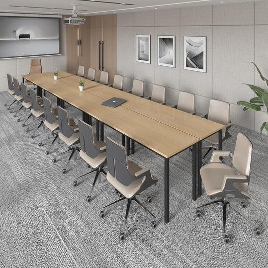 Bonzy Home Conference Tables 18ft Office Computer Desk for Meeting Room Study Writing Printer Table Meeting Seminar Table for 20 People Rustic Vintage Natural 8PCS 220.4"x47.2"x29.5"