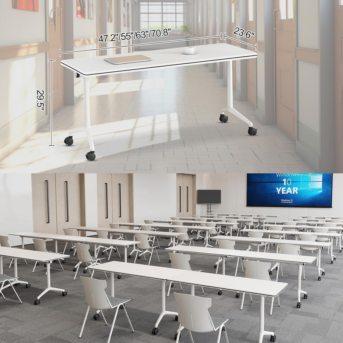 Folding Conference Room Tables 6 Pack, Foldable Modern Mobile Meeting Table Desk Training Table 6FT Large Rolling OfficeTable for Conference Training Classroom (6, 47.2" * 23.6" * 29.5")