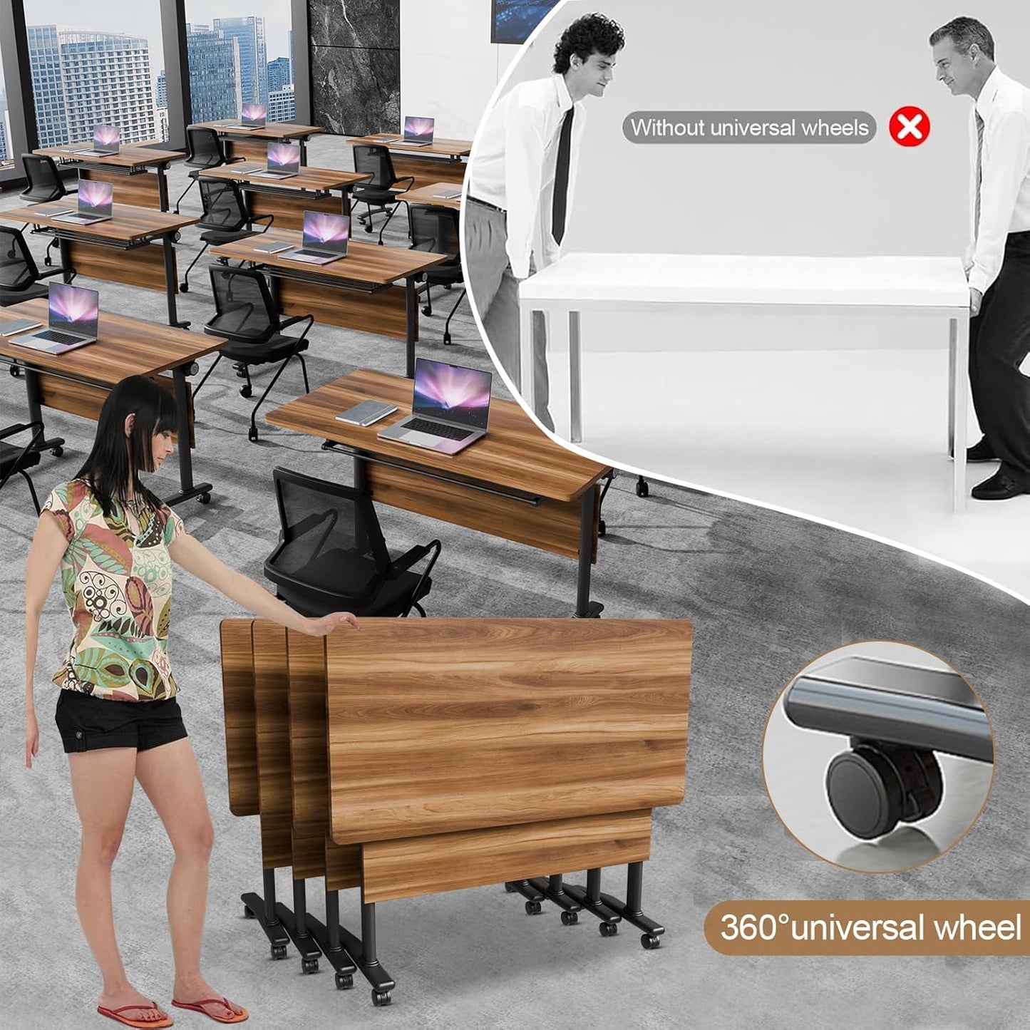 Conference Room Table with Flip-Top Design for Dynamic Meetings, Business Table Computer Desk with Heavy-Duty Frame,Foldable Seminar Meeting Tables for Home Office (6, C, 55.1IN)