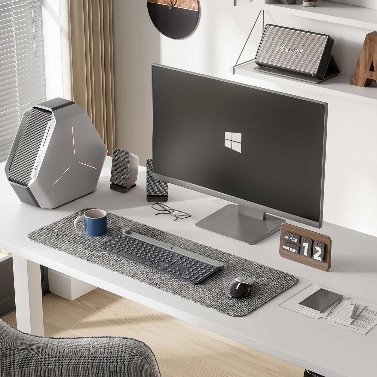 Furmax Electric Standing Desk, 59 x 24 Inches Height Adjustable Desk with Wheels, Home Office Computer Desk with Management Box (White)