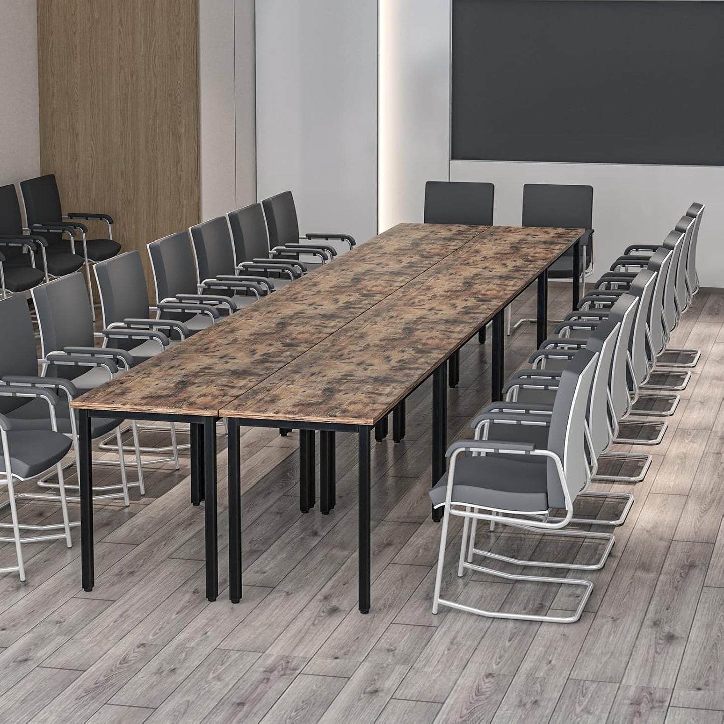 Bonzy Home Conference Tables 18ft Office Computer Desk for Meeting Room Study Writing Printer Table Meeting Seminar Table for 20 People Rustic Vintage Brown 8PCS 220.4"x47.2"x29.5"
