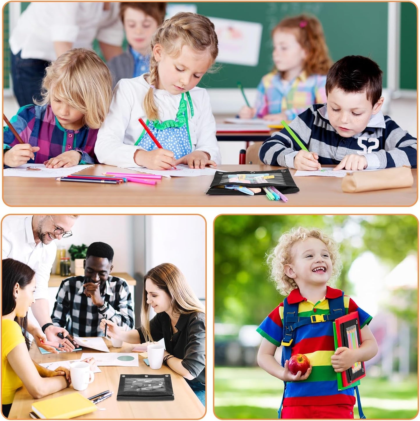 IKAYAS 10 Pack Black Pencil Pouch for 3 Ring Binder Colorful Pencil Pouch with Zipper Bulk, 3 Ring Binder Pencil Pouches Pencil Case Pencil Bags for Classroom Storing School Teacher Supplies