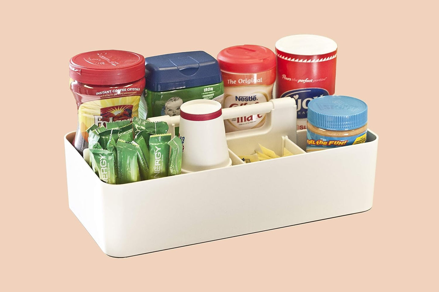 -Large Portable Caddy, DIY Dividers, 8 Compartments, School Office Supplies Business Organizer,Portable Basket with Handle Made in USA (3 PACK, Black/Gray/Ivory)