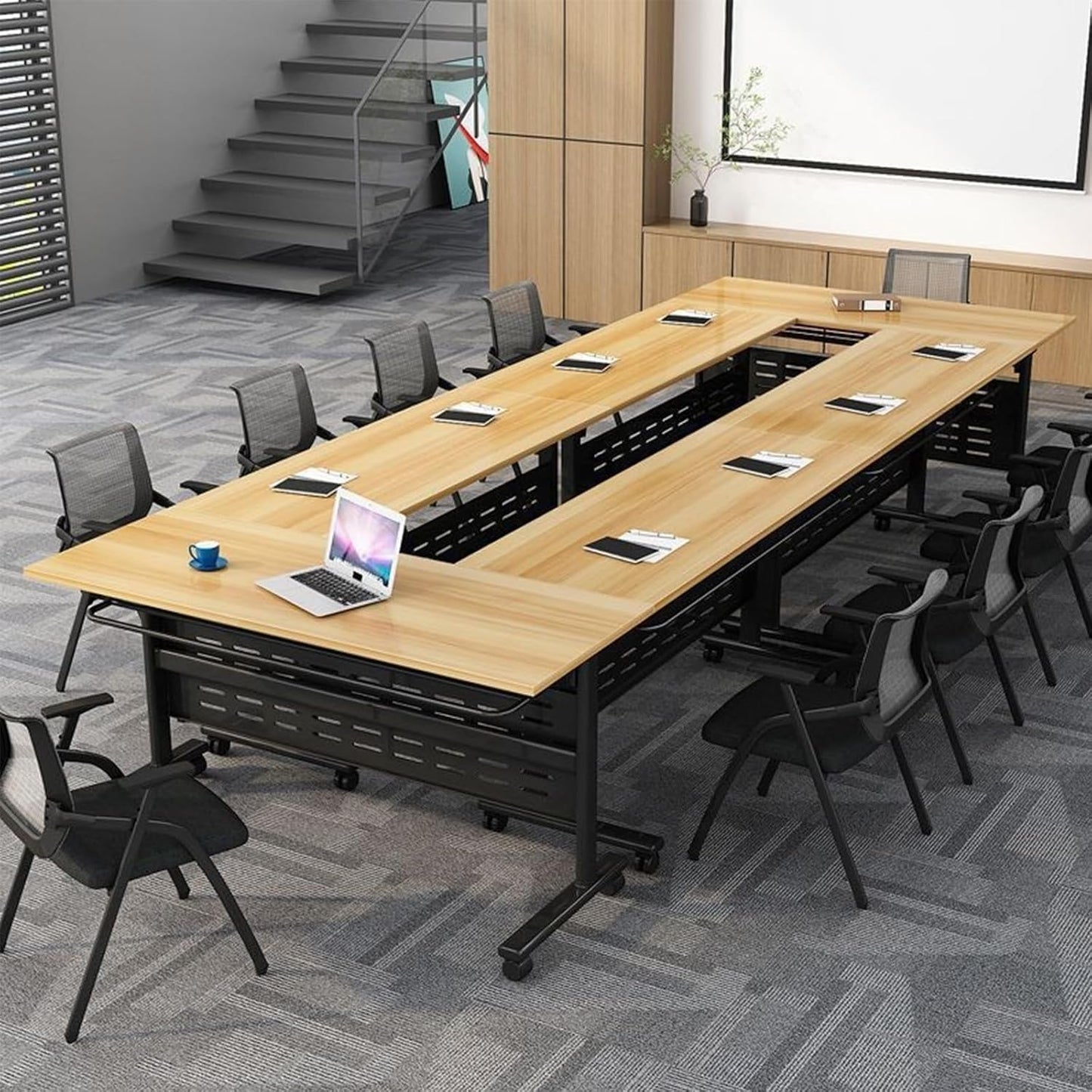 Foldable Conference Table, Folding Conference Room Table with Wheels, Flip Top Mobile Training Table, Rolling Seminar Meeting Tables for Office Training Room Classroom (6pack 63in)